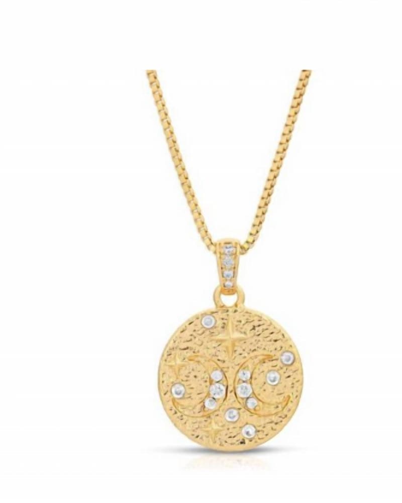 Front of a size O/S Celestial Pendant Necklace in Gold in Gold by JOY DRAVECKY. | dia_product_style_image_id:330240